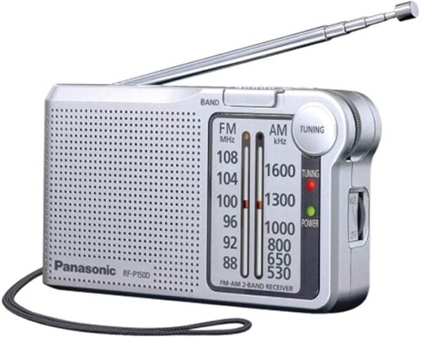 Panasonic RF-P150DEG-S Pocket FM/AM Radio with Digital Tuner, Auto Frequency Control, Large Dial Scale, Fluorescent Pointer, Battery Operated, Silver